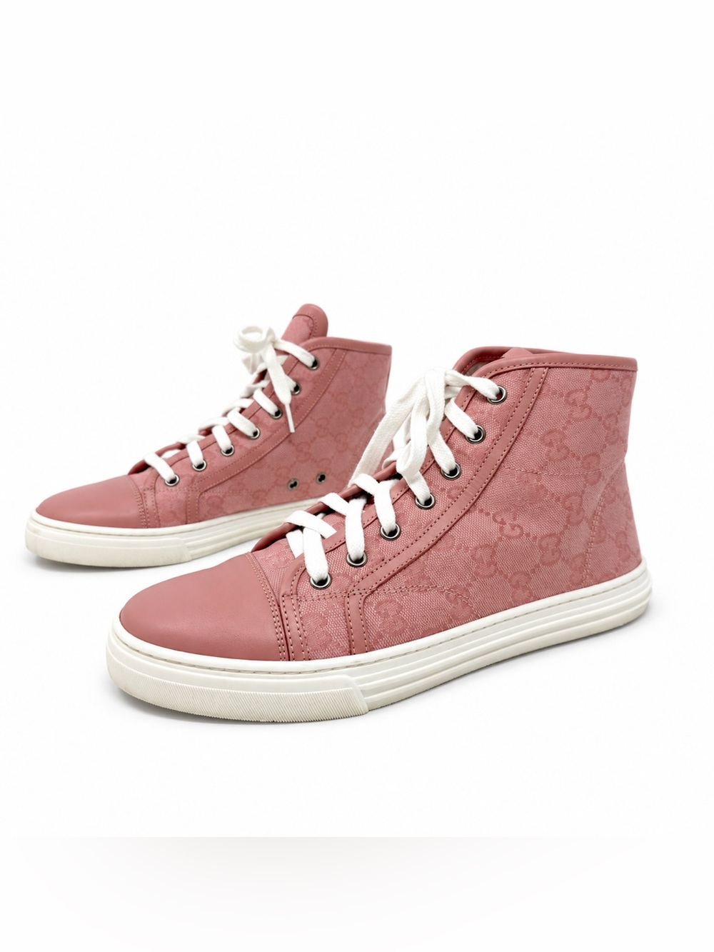 Gucci GG Monogram Canvas High-Top Cap Toe Sneakers Womens Size EU 37.5